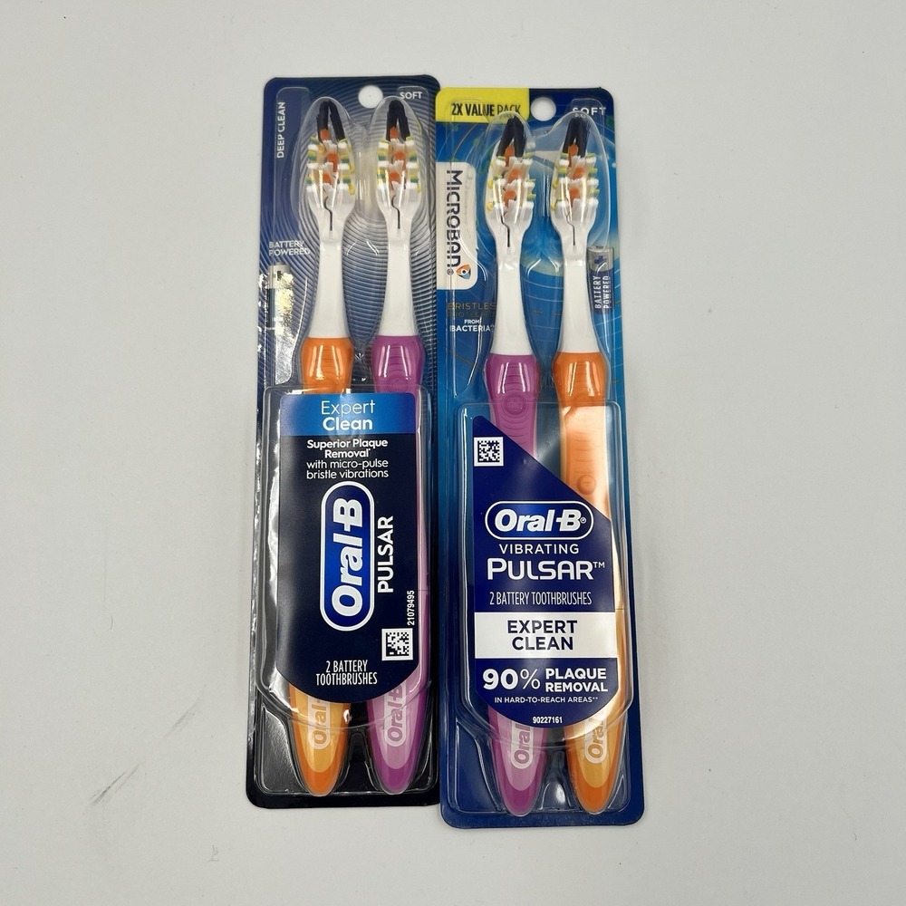 NEW! Oral-B Pulsar Expert Clean Battery Toothbrush Soft 2 Pack 4 Toothbrushes